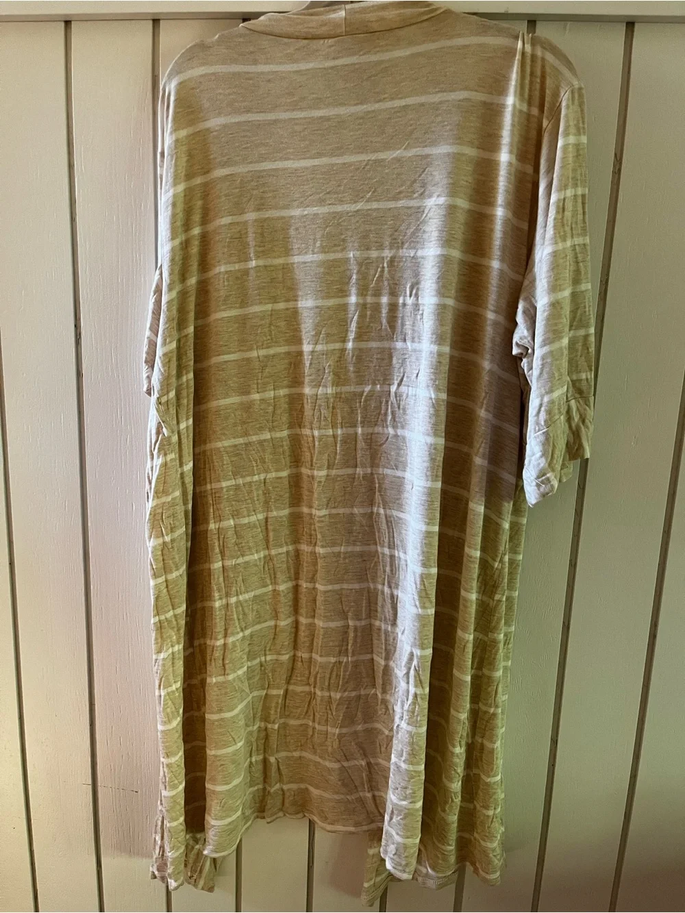 Nurtured 9 Beige & Cream Striped Soft Bamboo Robe with Tie
